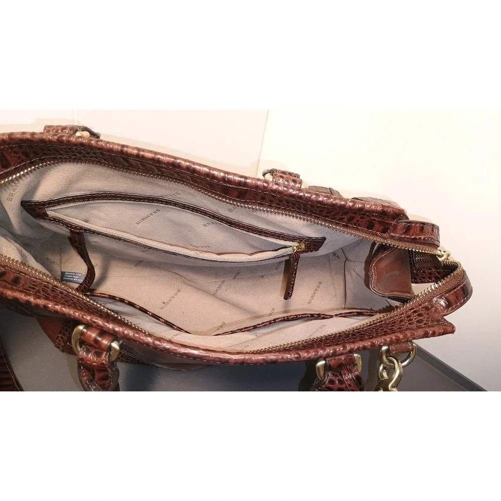 Brahmin Satchel Bag Womens Medium Brown Croc Embossed Leather Crossbody